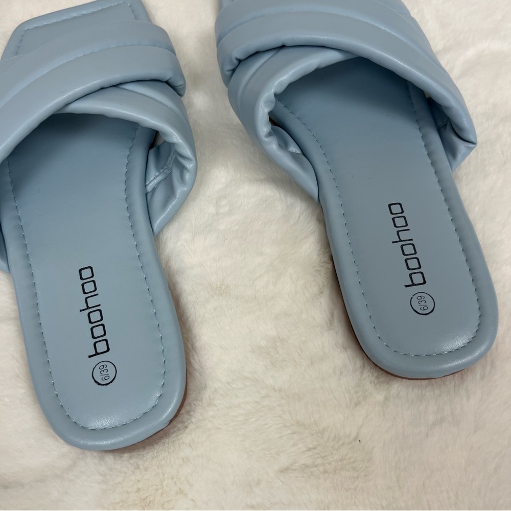 NWT BOOHOO WIDE WIDTH PADDED CRISS STRAP SLIDE SANDALS IN PASTEL BLUE SIZE 6 - Picture 12 of 15